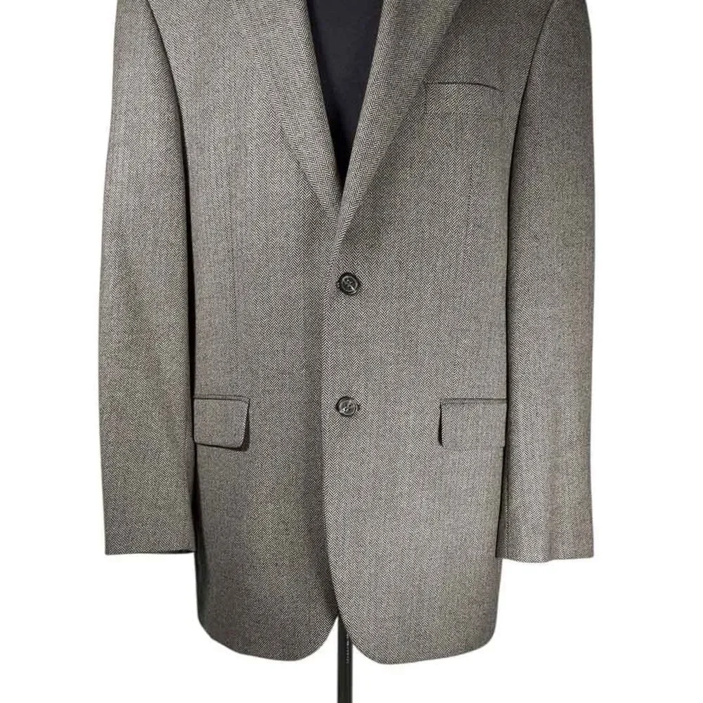 Ralph Lauren Mens 44L Gray Herringbone Lambswool Blazer Sport Coat Jacket Lined